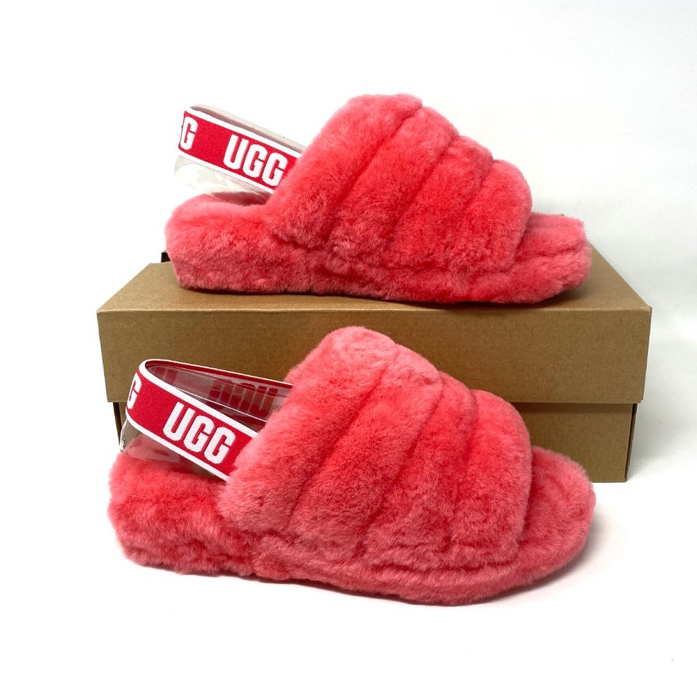 💖MEGA SALE💖UGG Women's 1095119 HSPK FLUFF YEAH Pink Fur Sheep Slides Slippers - Picture 7 of 9